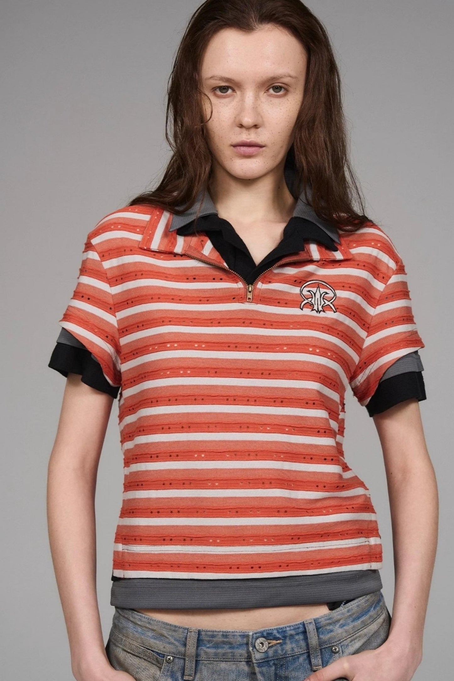 Striped Orange Polo Top
