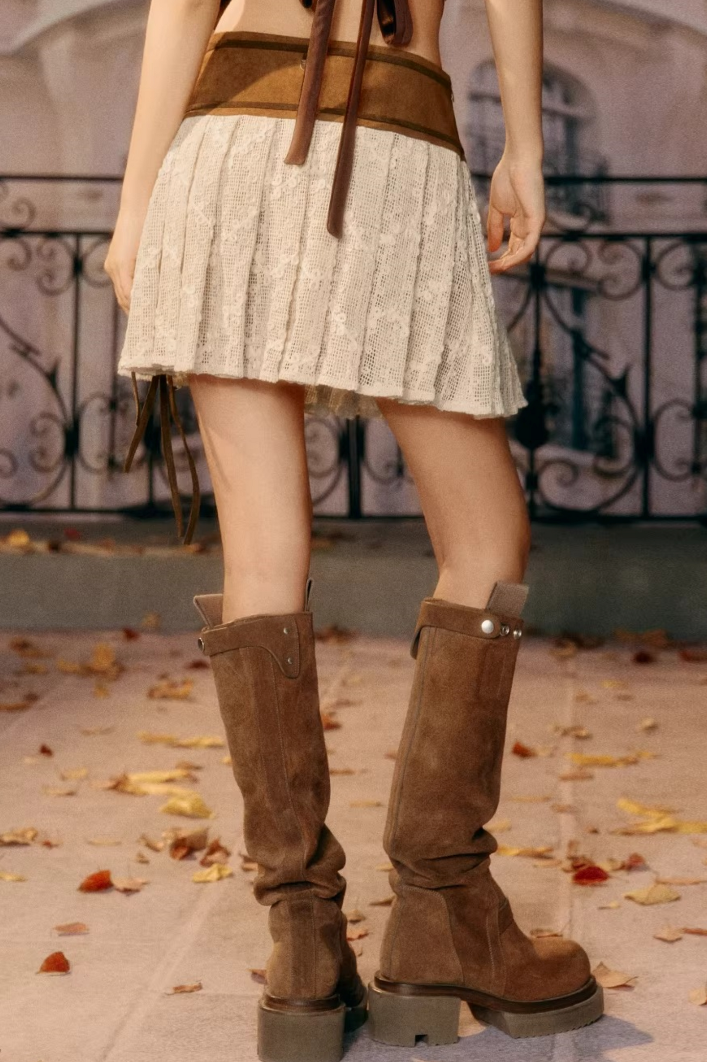 Vintage Lace Faux Suede Skirt