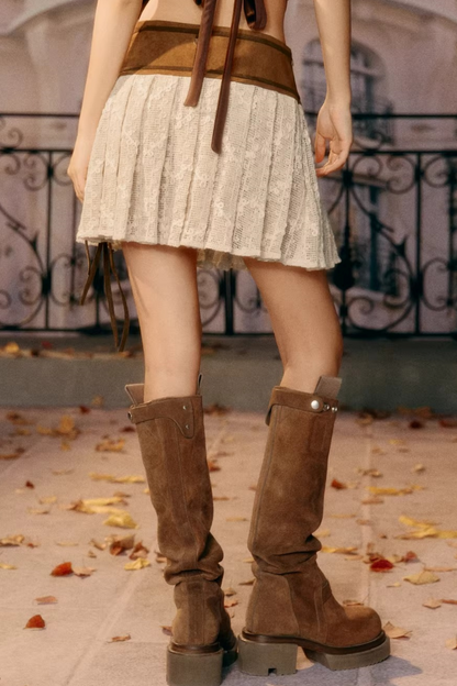 Vintage Lace Faux Suede Skirt