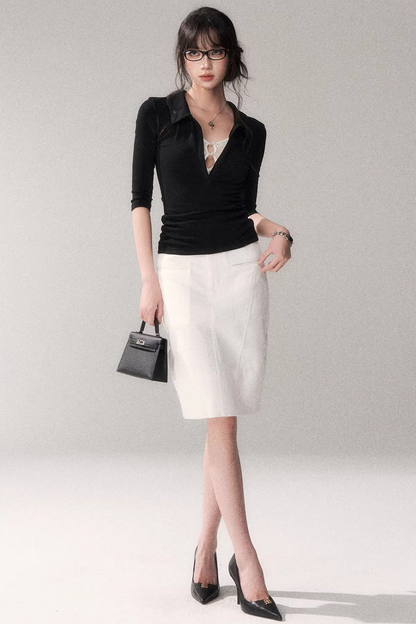 Cotton High-Waisted Midi Skirt