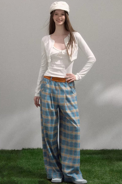 Kontrastierende, karierte, gerade Hose