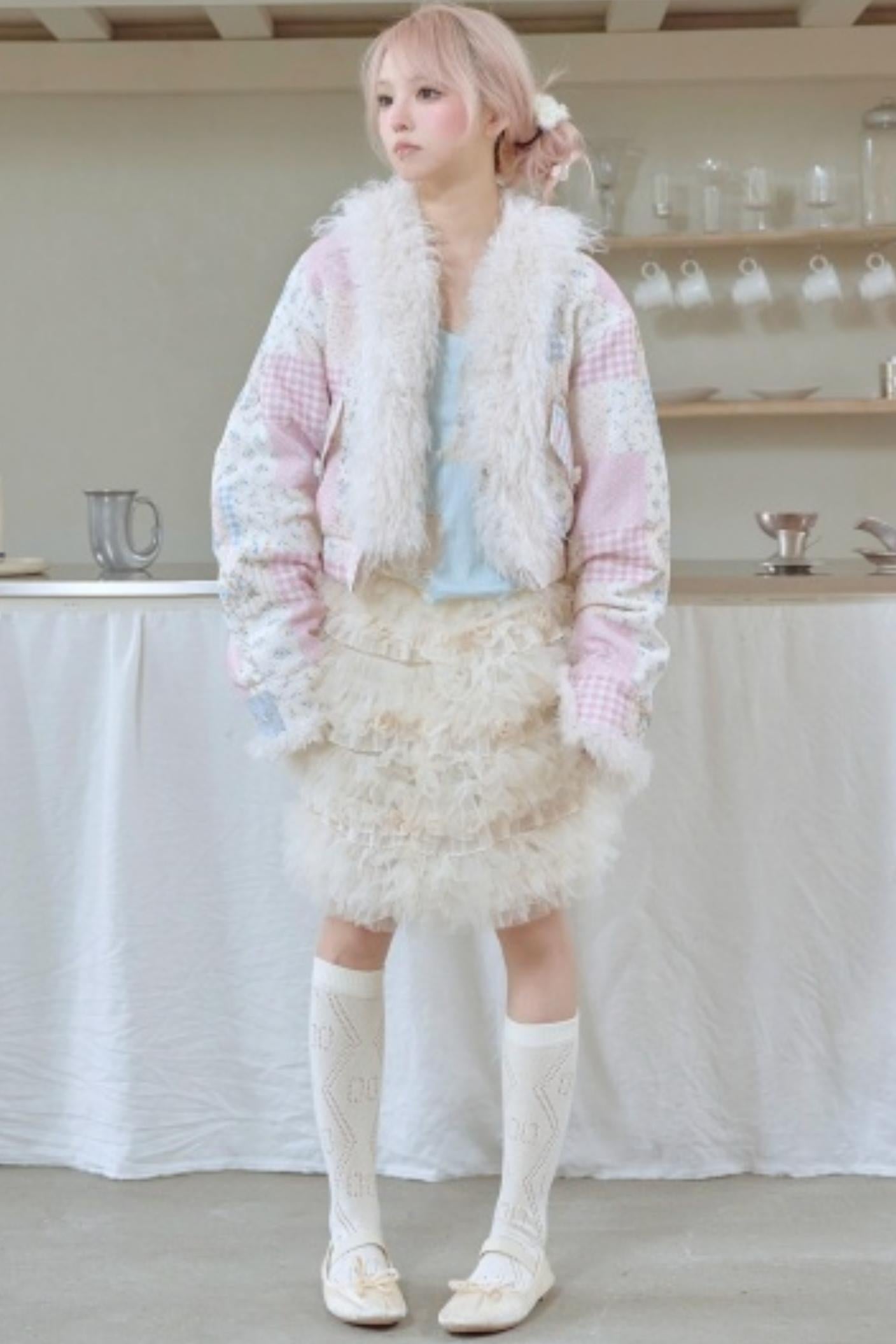 Sweet Floral Patchwork Fur Jacket