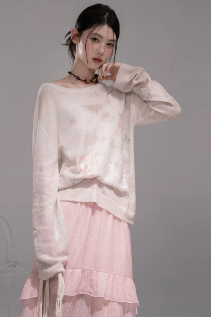Pink Khaki Gradient Knit Blouse