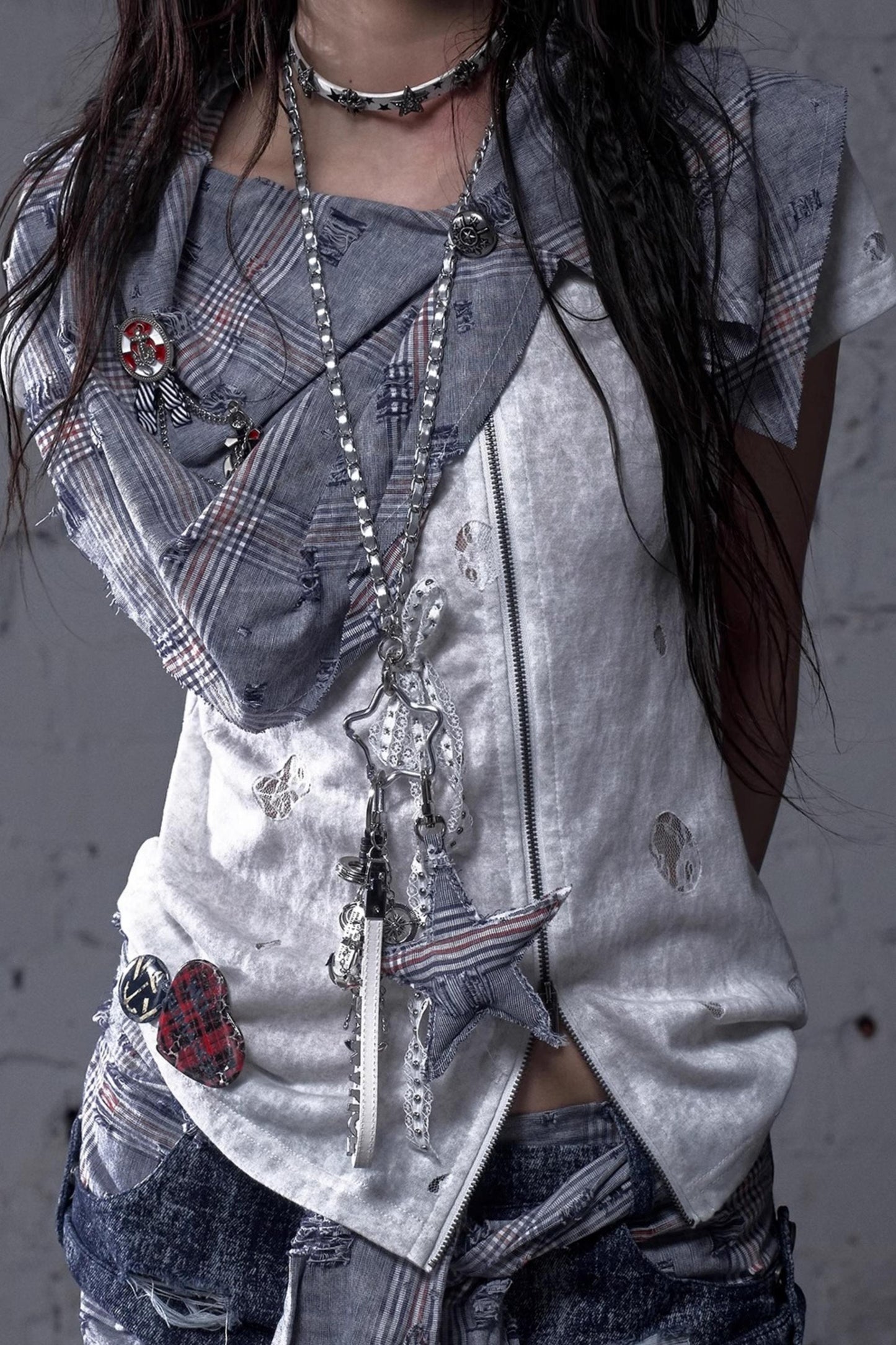 Plaid Layered Punk Street T-Shirt