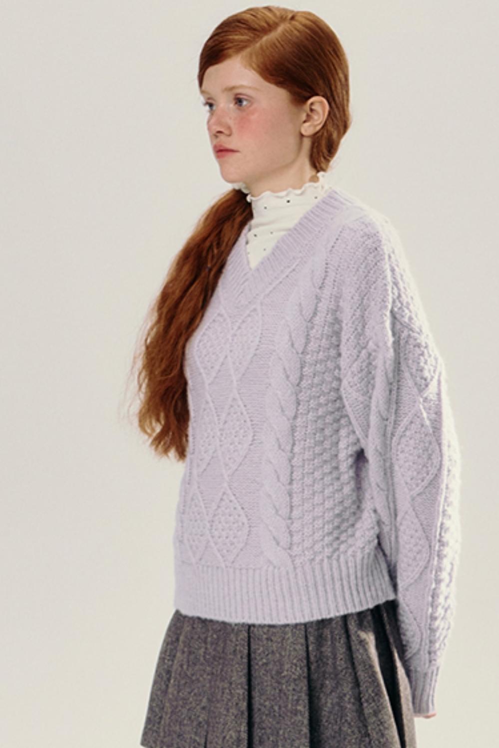 Purple V-Neck Pullover Knit Sweater