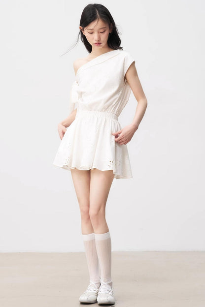 Floral Asymmetrical Shoulder Dress