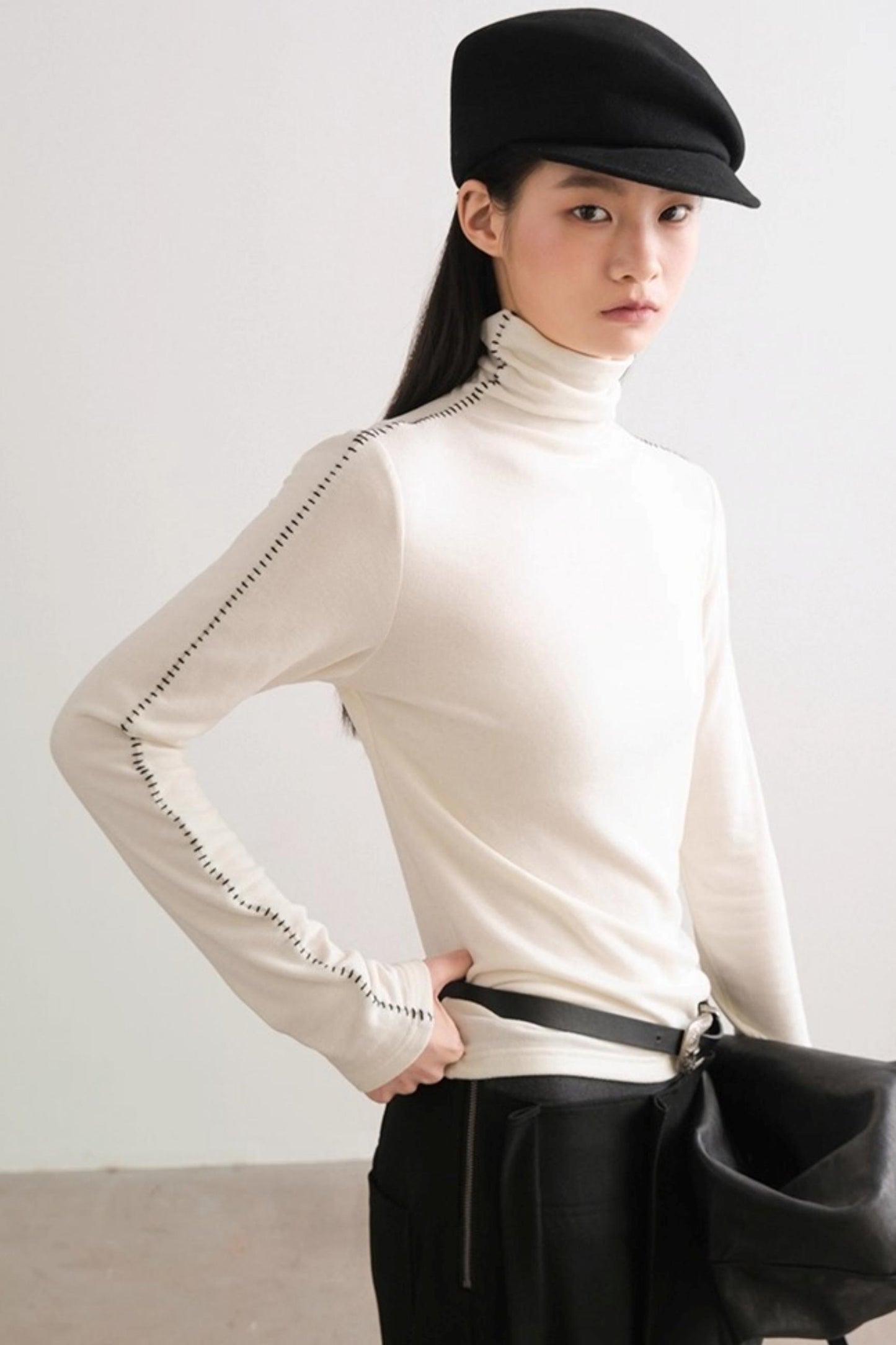 Color-Block High Neck Knit Top