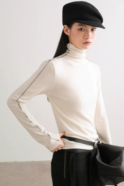 Color-Block High Neck Knit Top