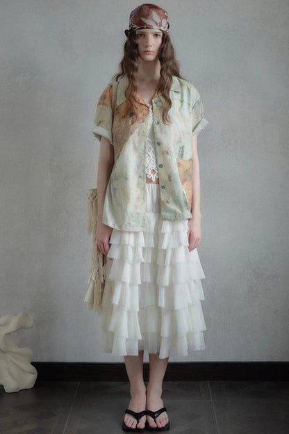Retro Art Cuban Collar Shirt