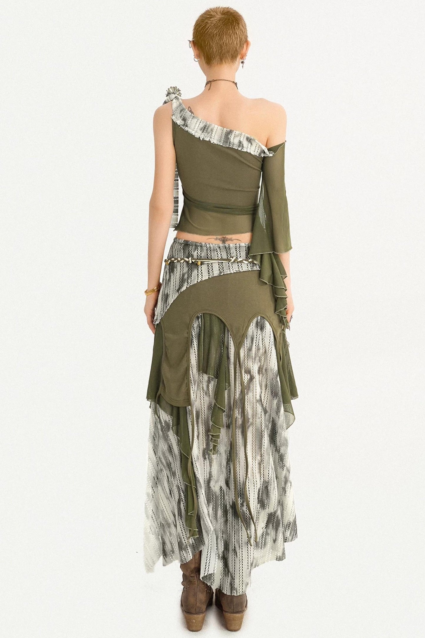 Irregular Patchwork Mesh Skirt