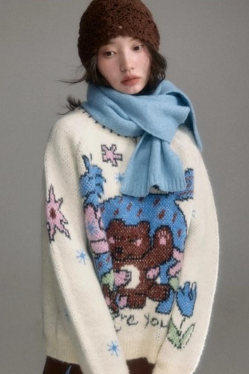 Plush Animal Jacquard Sweater