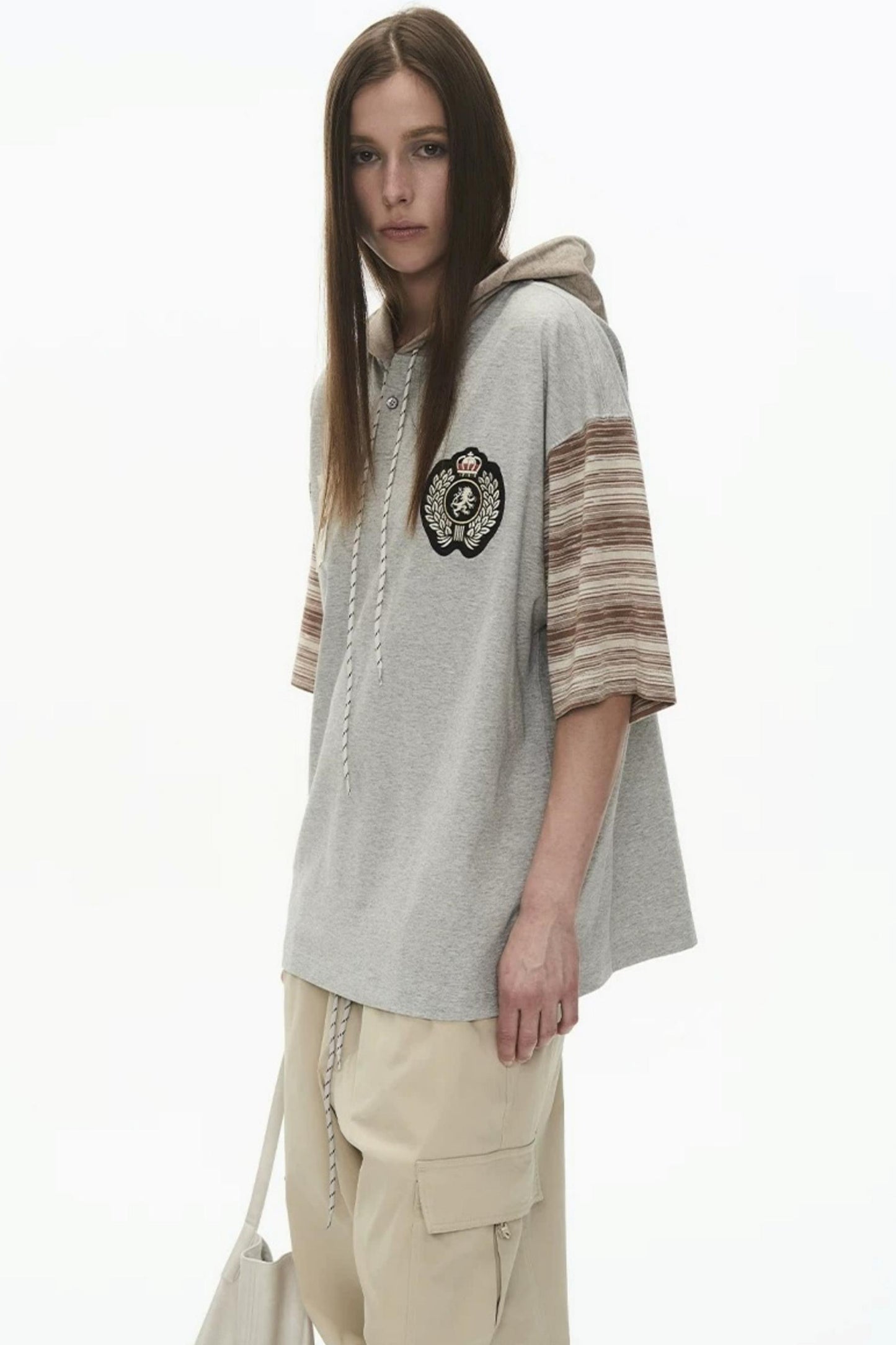Hooded Striped Badge T-Shirt