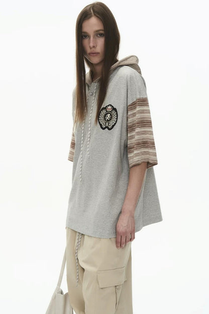 Hooded Striped Badge T-Shirt