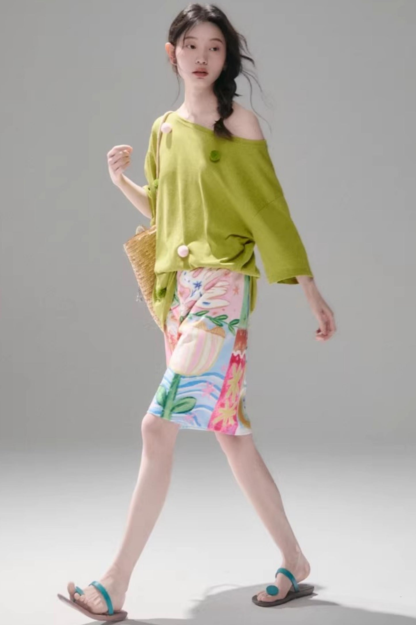 Reversible Bird and Tulip Skirt