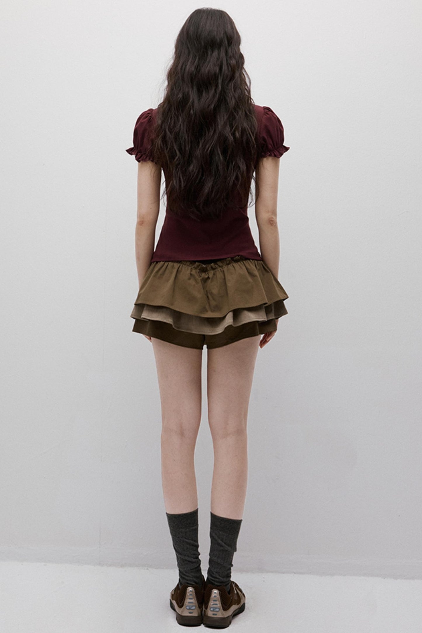 Dreamscape Stitched Brown Puffy Skirt