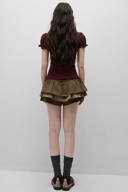 Dreamscape Stitched Brown Puffy Skirt