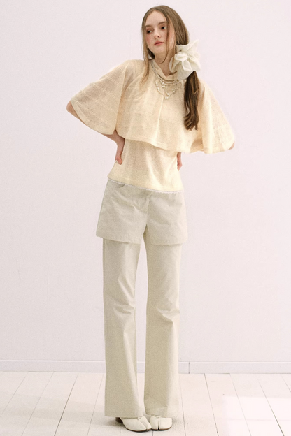 Light Yellow Waffle Knit Cape Top