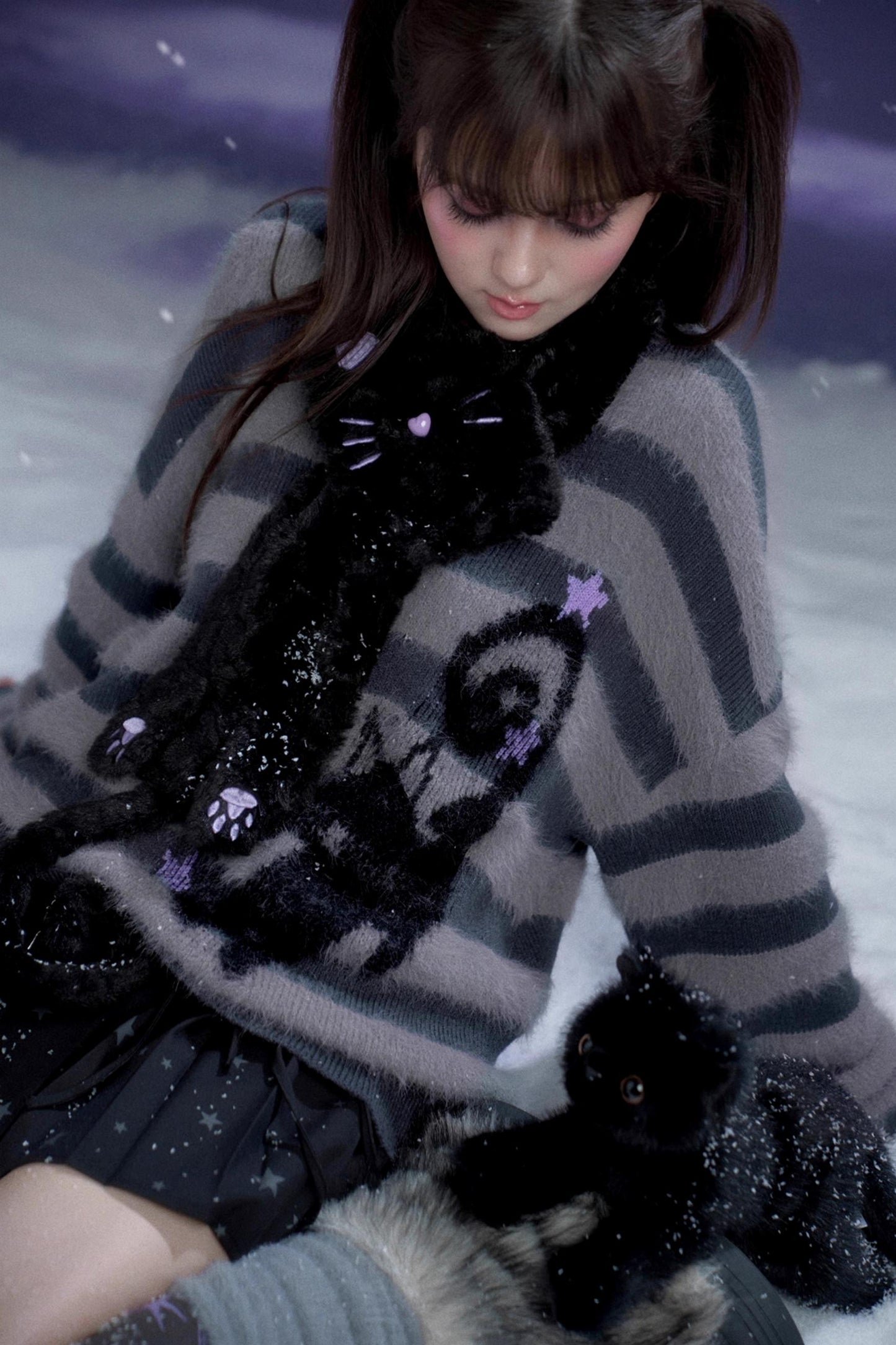 Striped Mink V-Neck Sweater