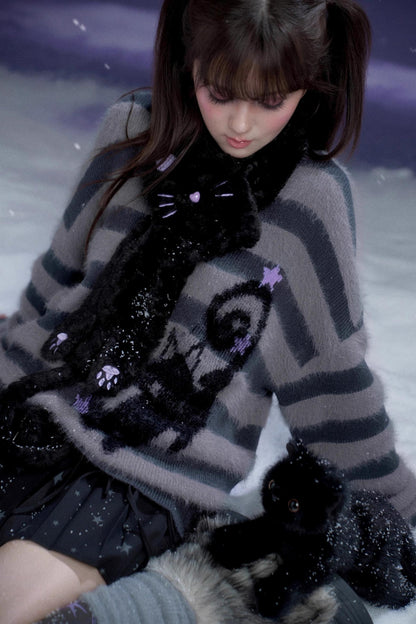 Striped Mink V-Neck Sweater