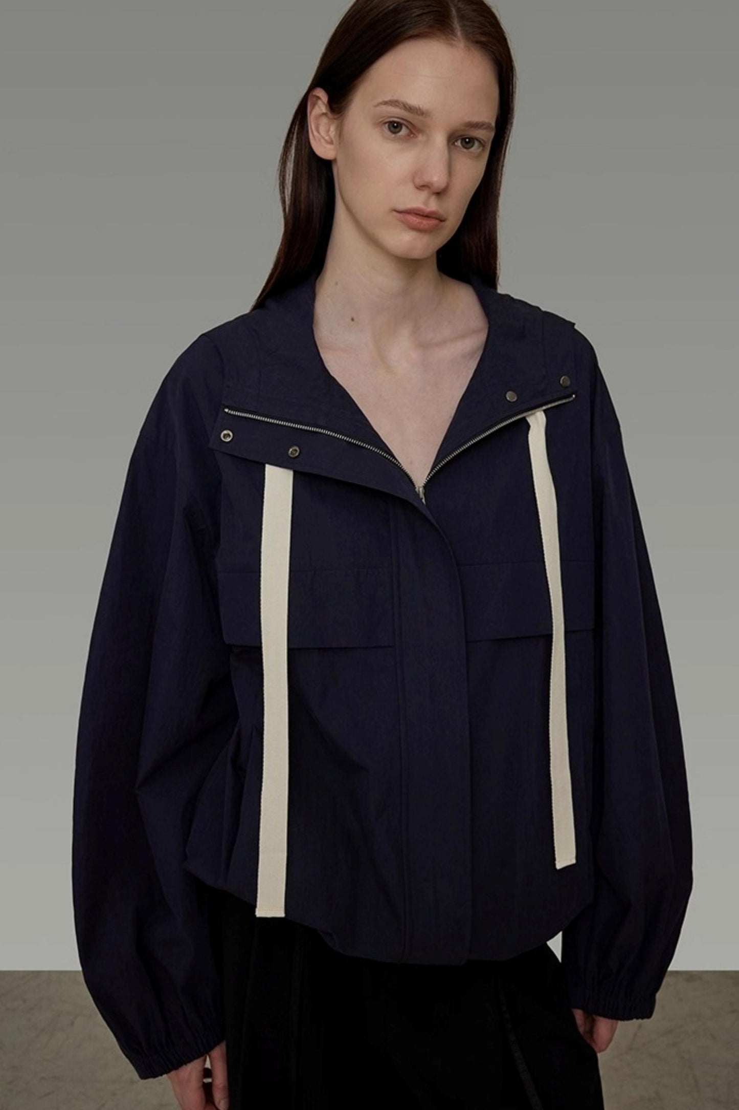 Navy Drawstring Slimming Jacket