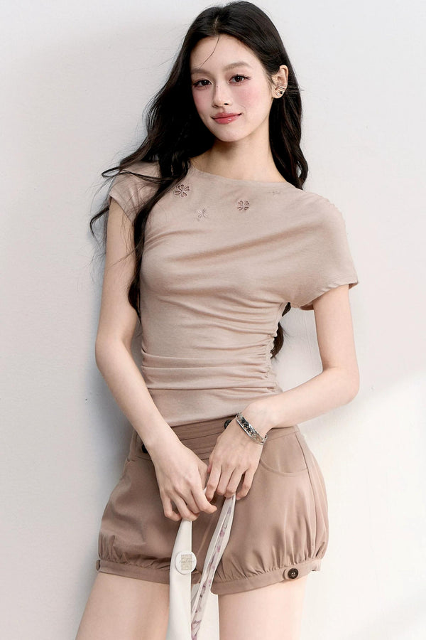 Hollow Embroidery Flutter Sleeve Top