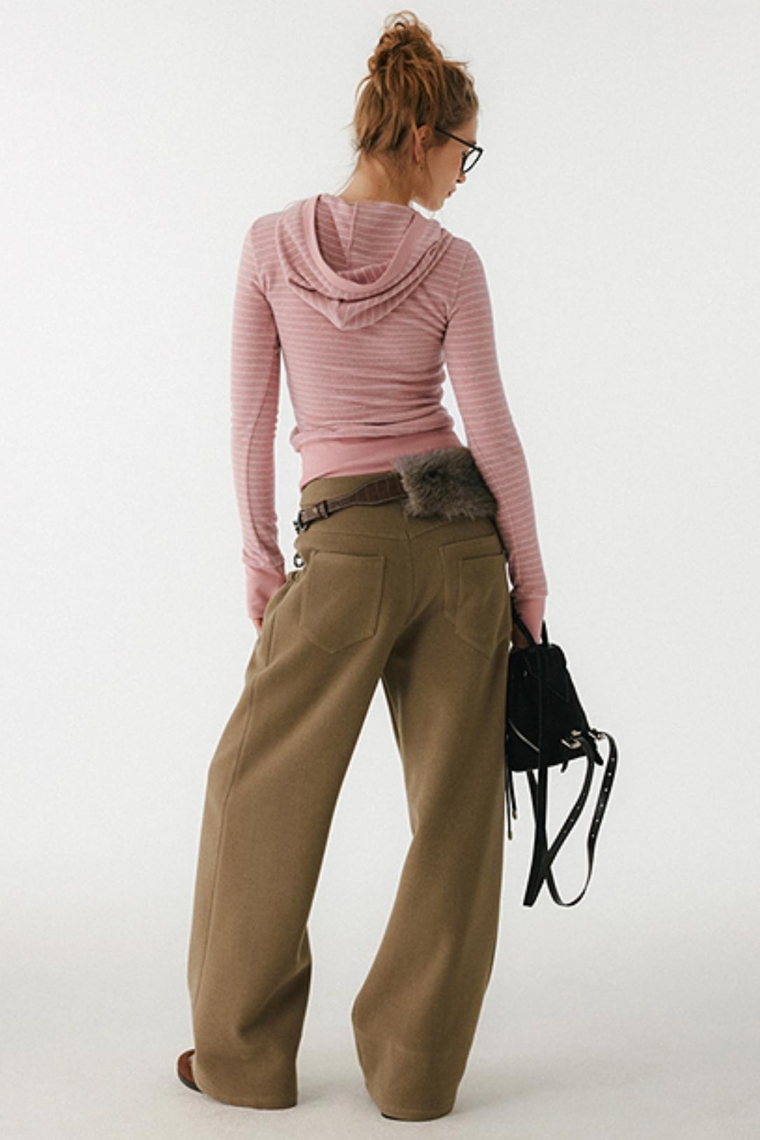 Pink Striped Merino Wool Hoodie