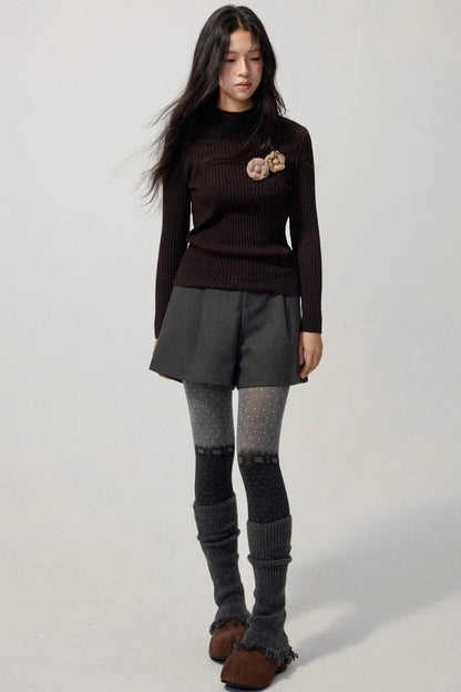 Detachable Corsage Turtleneck Sweater