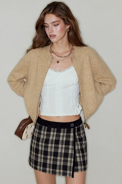 Plaid Corduroy Wool Skirt