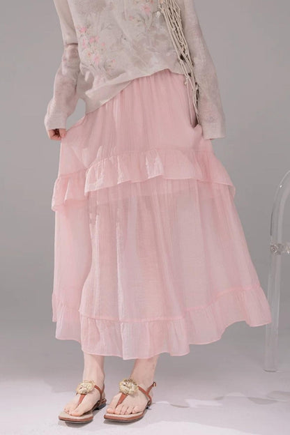 Pink Lyocell Pleated Skirt