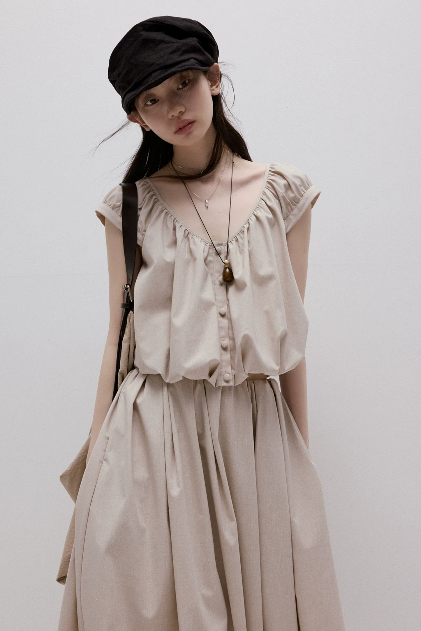 Apricot Gray Linen Top