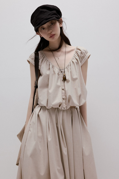 Apricot Gray Linen Top