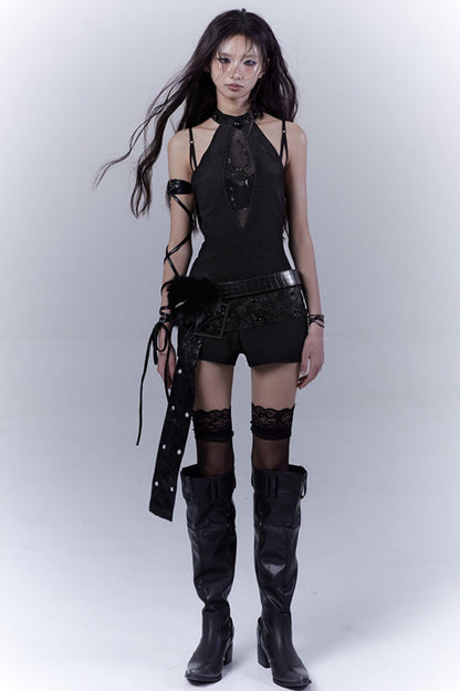 Black Pearl Bodiless Rhinestone Jumpsuit Set-Up