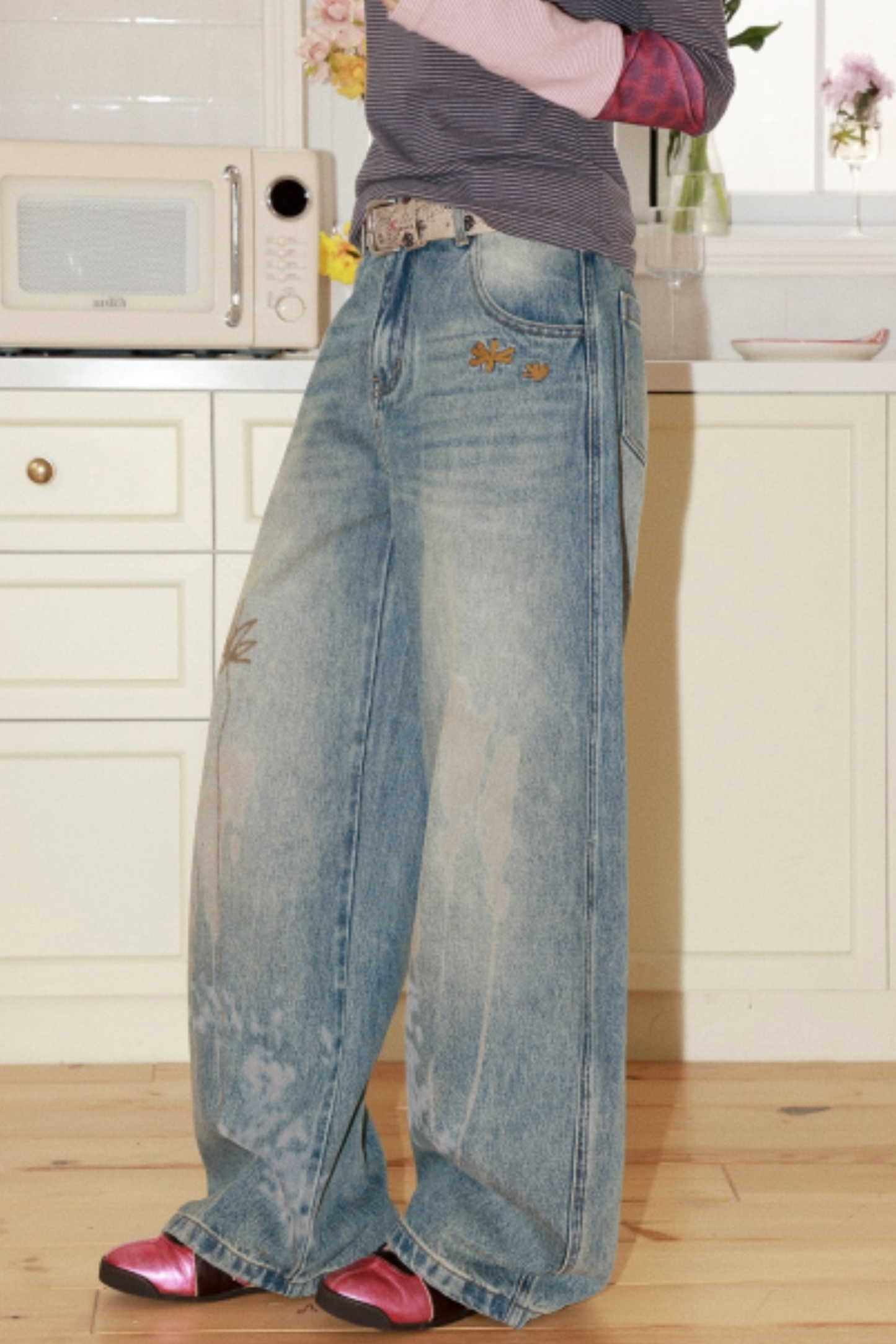 Flaming Flower Distressed Jeans