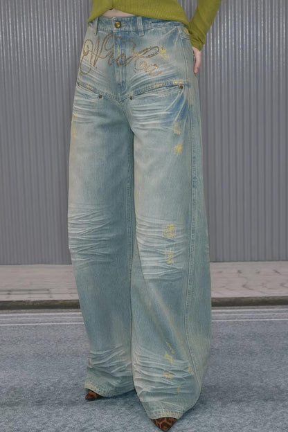Vintage Washed Rhinestone Jeans