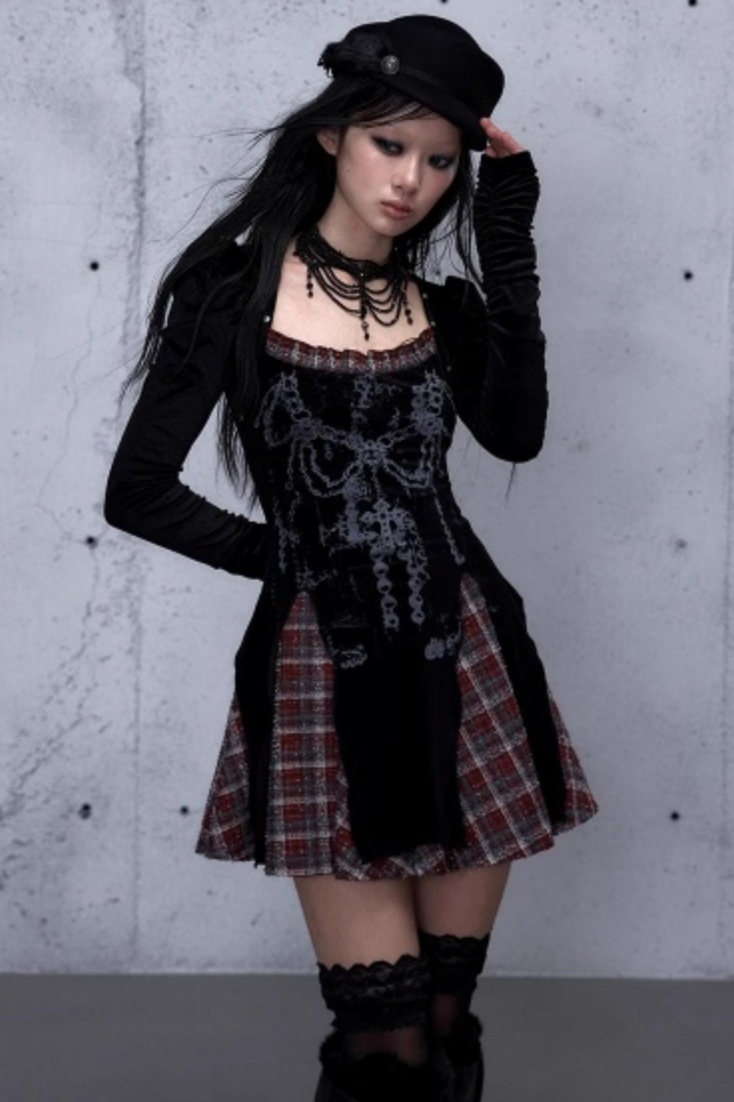 Baroque Velvet Plaid Dress