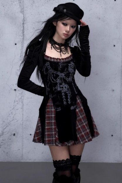 Baroque Velvet Plaid Dress