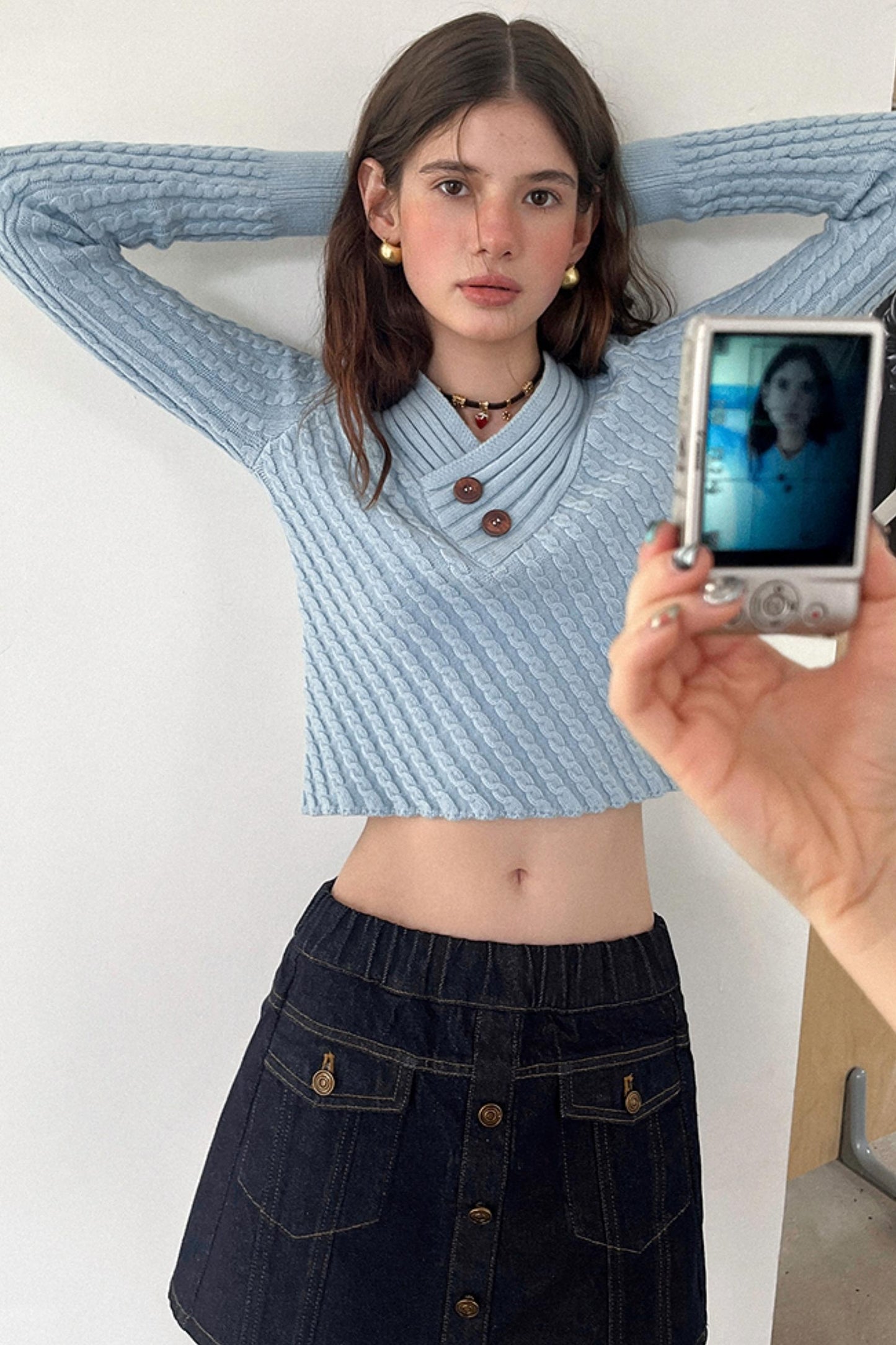 Twill Twist V-Neck Top