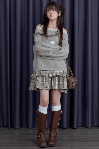 Sweet Brown Patchwprk Plaid Dress