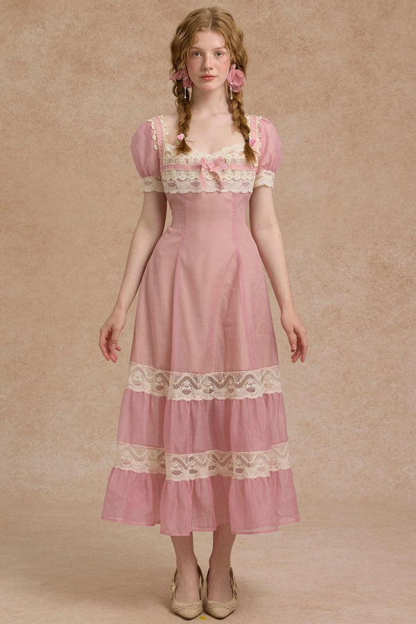 Tulip Satin Ribbon Pink Dress