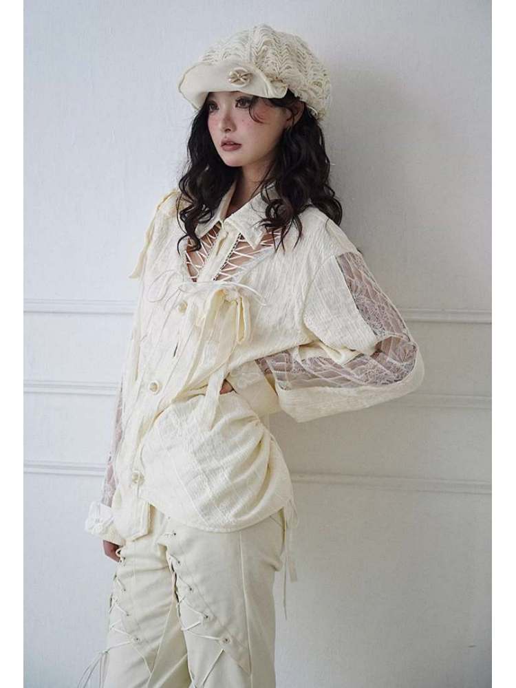 Niche Original Design Strap Sheer Lace Shirt