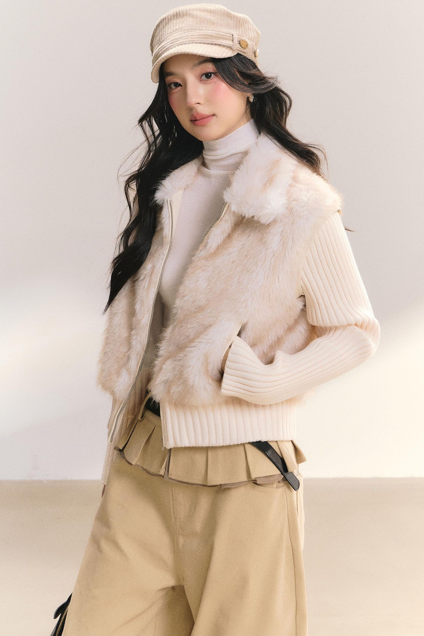 Eco-Friendly Faux Fur Knit Jacket