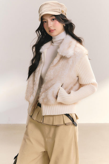 Eco-Friendly Faux Fur Knit Jacket