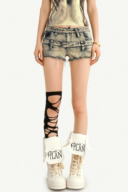 Distressed Low-Waist Denim Shorts