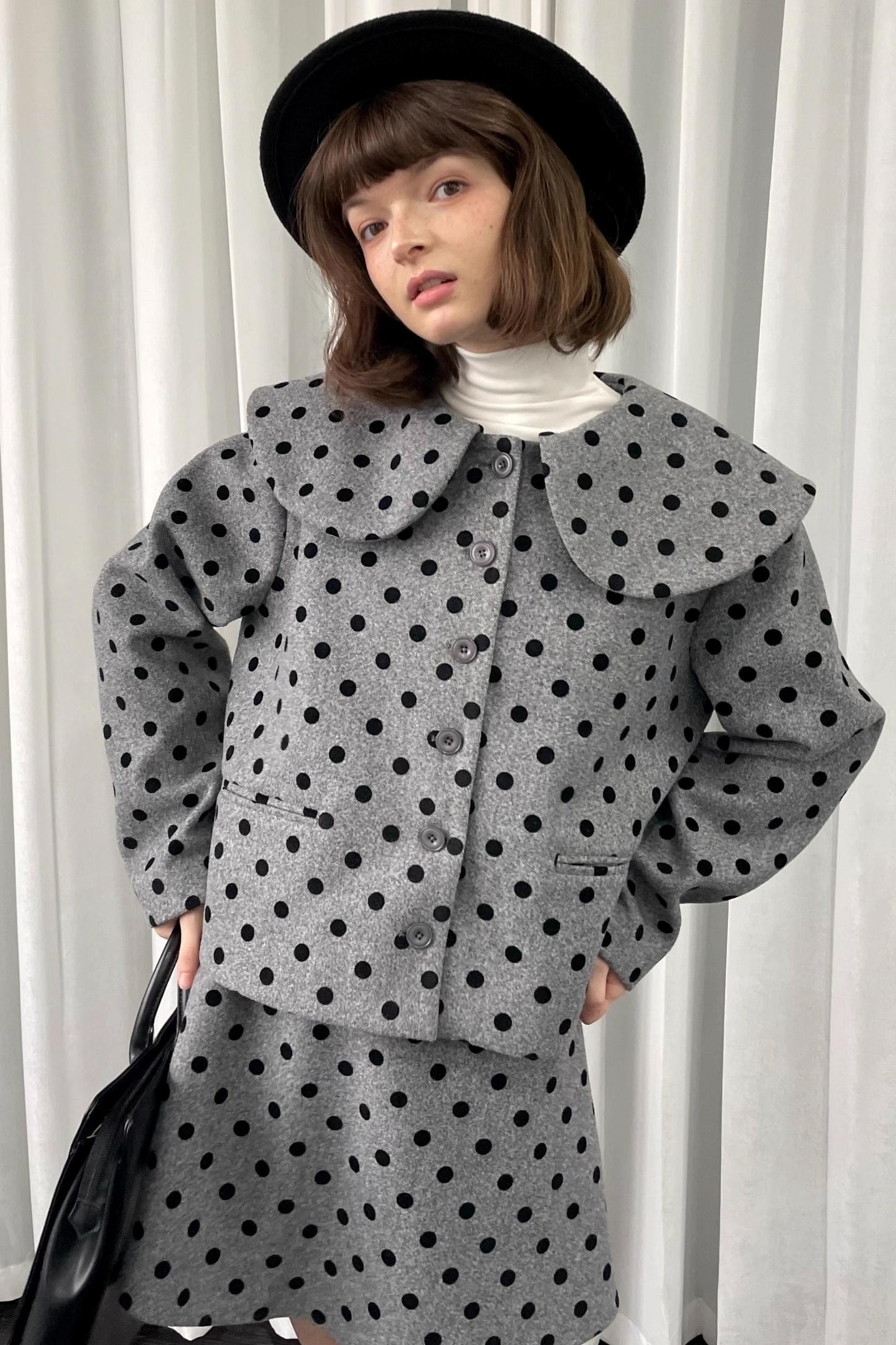 Gray Polka Dot Preppy Suit Set-Up