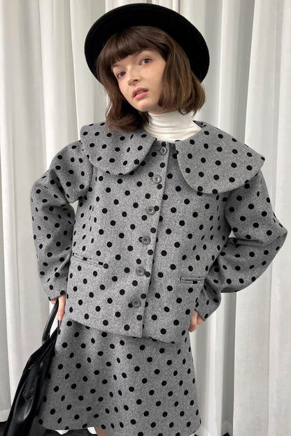 Gray Polka Dot Preppy Suit Set-Up
