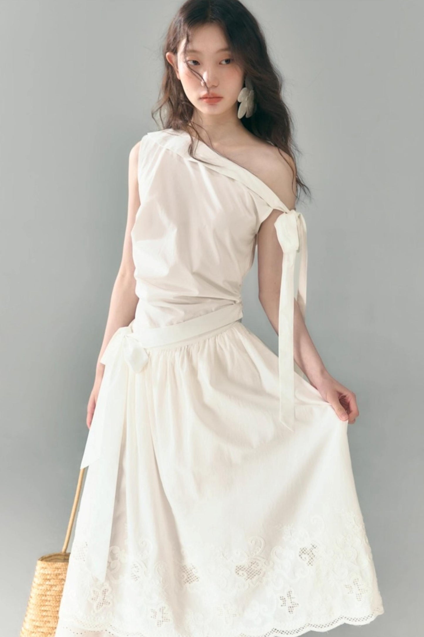 Sunshine Island Tencel Lace-Up Cinched Waist Dress