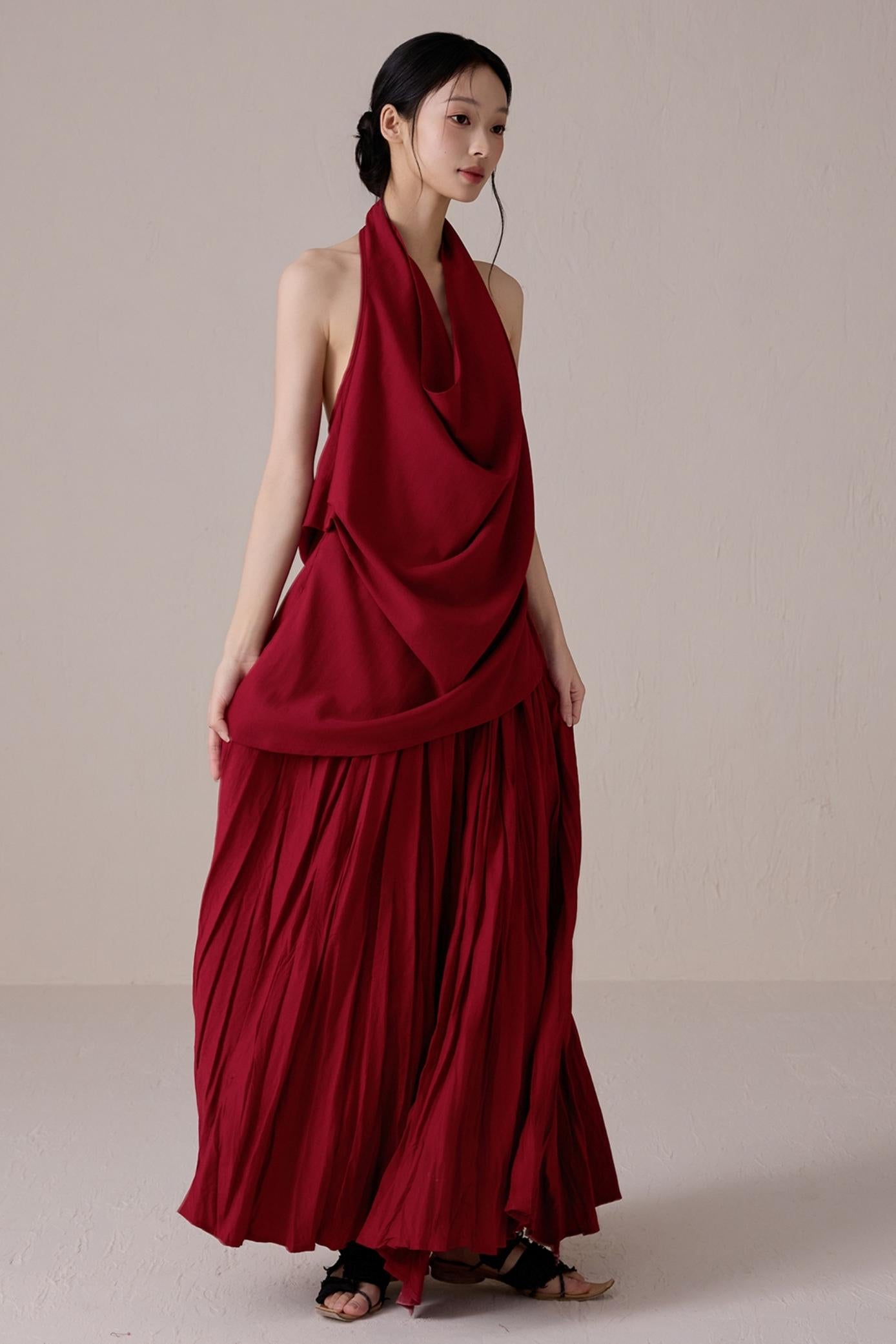 Pink Pleated A-line Skirt