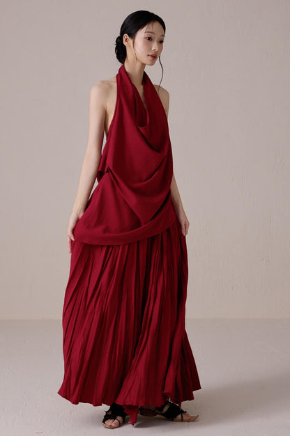 Pink Pleated A-line Skirt