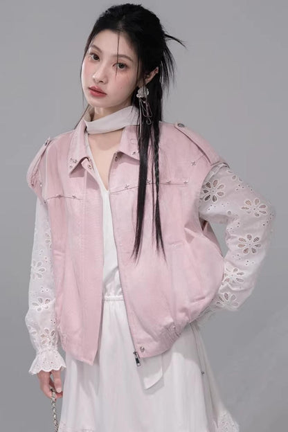 Fog Pink Denim Vest Jacket