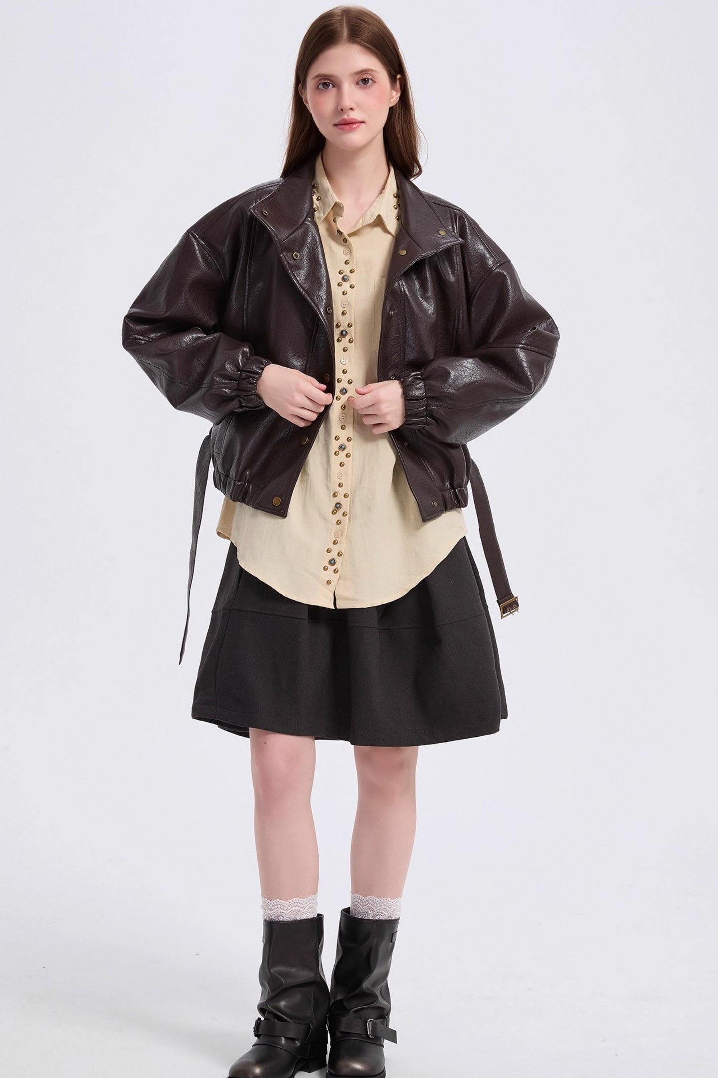 Vintage Gray Woolen High-Waisted Double Pocket Skirt